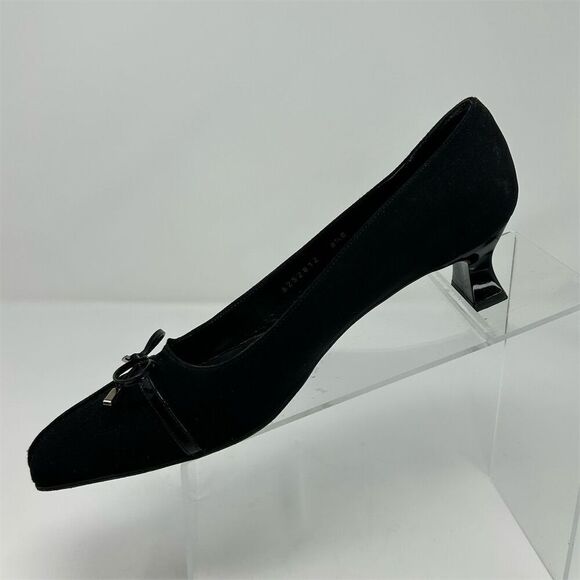 Stuart Weitzman Women's Black Kitten Heel Pumps Square Toe Bow Accent Size 8.5 B - Picture 3 of 12